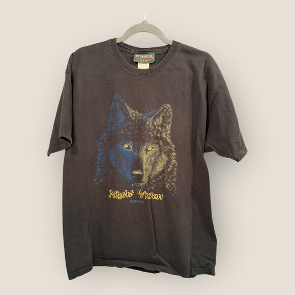 Vintage 90s Outdoor Life Night Vision Wolf Graphic T-Shirt Mens Size L - Picture 1 of 5